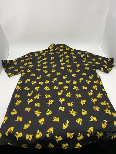 Pokemon Button up Shirt mens small black w/ all over print Pikachu Anime — photo 7