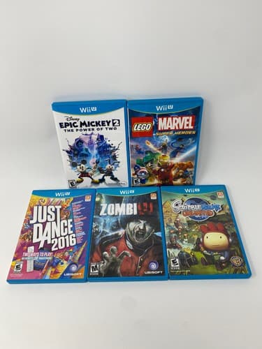 Nintendo Wii U Lot 5 Epic Mickey 2 Scribblenauts ZombieU Just Dance LEGO Marvel