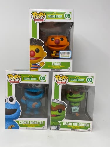 Funko Pop Lot Sesame Street Cookie Monster #02 Oscar the Grouch #03 Ernie #05