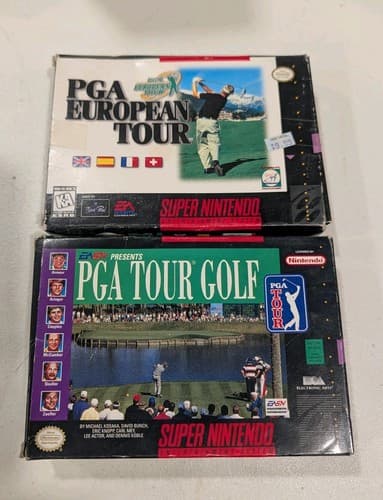 PGA Tour SNES Boxes - PGA European Tour, Tour Golf W/ 1 Manual - No Games