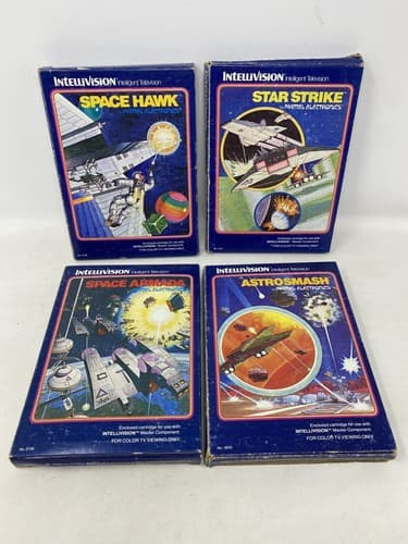 Lot Of 4 Intellivision Space Hawk Starstrike Armada Astrosmash Complete Overlays