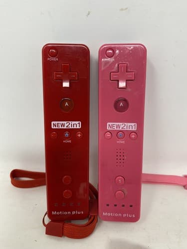 Lot Of 2 Nintendo Wii 2 In 1 Motion Plus Controllers Pink Blue 3rd Party Nunchuk — photo 3