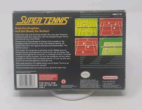 Super Tennis (Super Nintendo Entertainment System, 1991) With Box - No Manual — photo 2