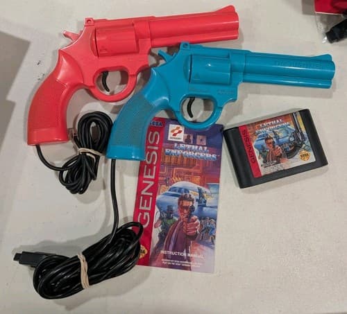 Lethal Enforcers Blue & Pink Gun Controllers Justifier Sega Genesis TESTED
