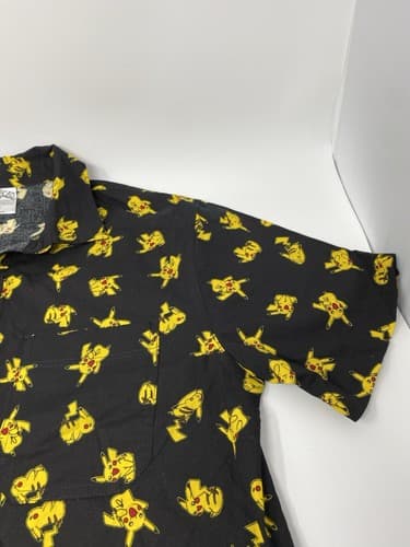 Pokemon Button up Shirt mens small black w/ all over print Pikachu Anime — photo 4