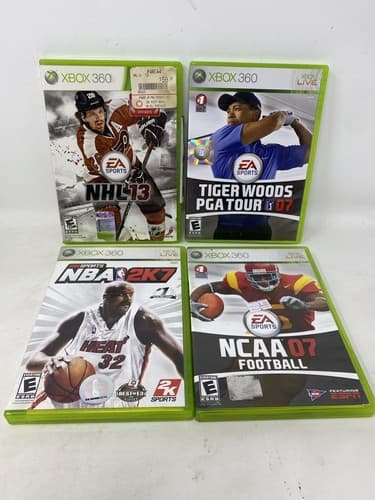 Xbox 360 Game Lot Of 4 Tiger Woods NBA 2k7 NHL 13 NCAA 07 Football Sports