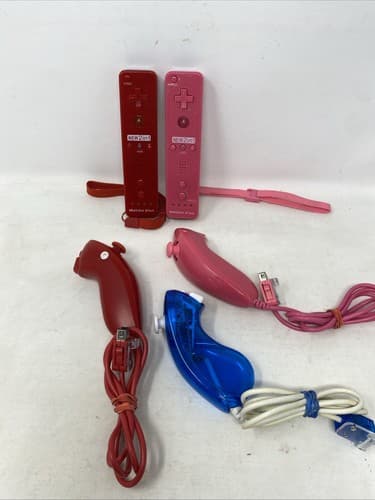 Lot Of 2 Nintendo Wii 2 In 1 Motion Plus Controllers Pink Blue 3rd Party Nunchuk