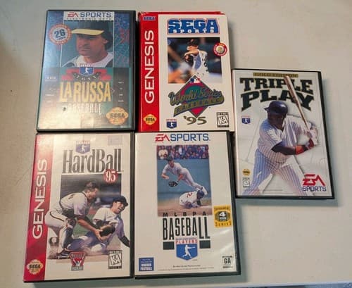 Lot of 5 Sega Genesis Baseball Games CIB - Triple Play, MLBPA, World Series