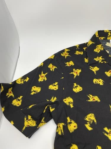 Pokemon Button up Shirt mens small black w/ all over print Pikachu Anime — photo 2