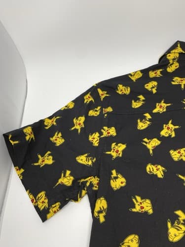 Pokemon Button up Shirt mens small black w/ all over print Pikachu Anime — photo 8