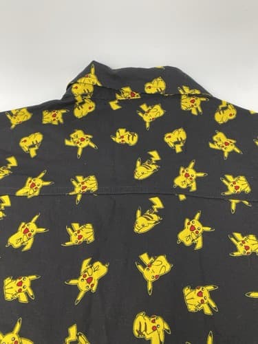 Pokemon Button up Shirt mens small black w/ all over print Pikachu Anime — photo 9