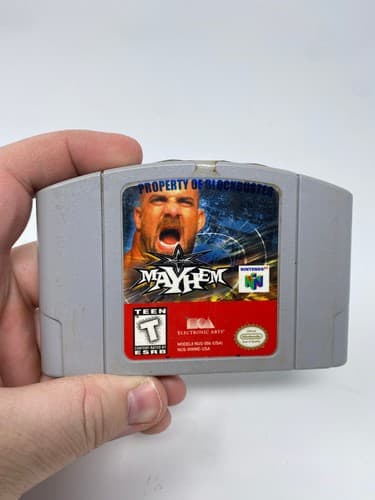 WCW Mayhem N64 - cartridge only, tested and working Blockbuster Sticker