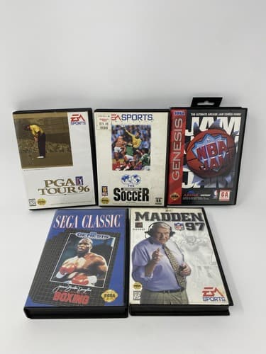 Sega Genesis Lot Of 5 BOX ONLY Madden NBA Jam PGA Tour Buster Boxing Soccer
