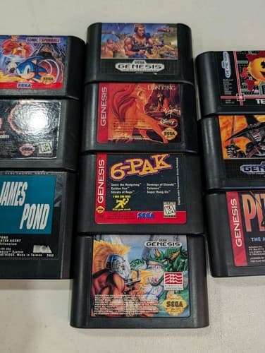 Lot Of 10 Sega Genesis Game Carts - Sonic, Pitfall, Lion King, NBA Jam, Pac-man — photo 3