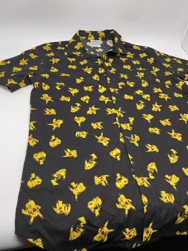 Pokemon Button up Shirt mens small black w/ all over print Pikachu Anime — photo 6
