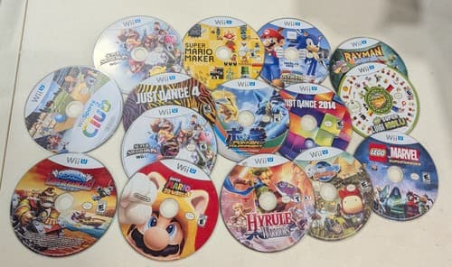 Lot Of 15 Wii U Discs Non Working - Mario, Club, Luigi, Smash