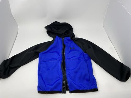 Under Armour Boys Hooded Fleece Lined Windbreaker Jacket Sz Youth 5 Blue
