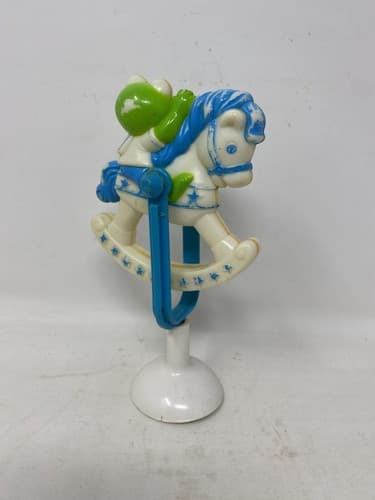 Vtg Sesame Street Muppet Babies Kermit White Blue Rocking Horse Suction Toy 5.5”