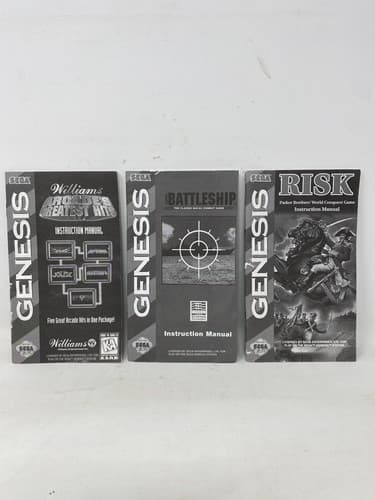 Lot of 3 Sega Genesis Video Game Manuals Risk Midway Arcade Battleship