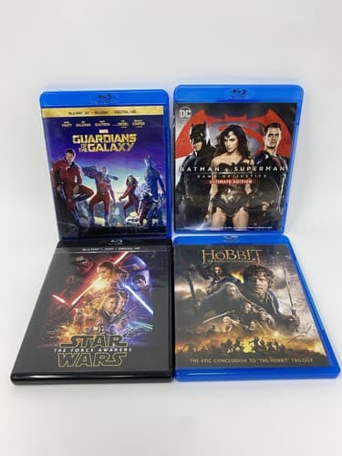 Blu-Ray Lot Of 4 Star Wars Force Awakens Guardians Galaxy Hobbit Batman Superman