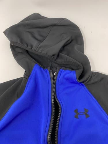 Under Armour Boys Hooded Fleece Lined Windbreaker Jacket Sz Youth 5 Blue — photo 5