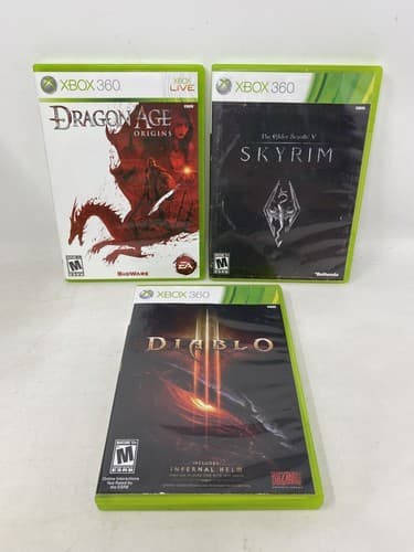 Lot Of 3 Xbox 360 Dragon Age Origins Elder Scrolls Skyrim Diablo III Ships Fast