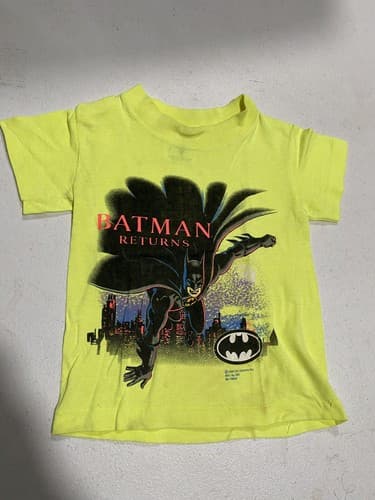 Vintage 1990s SSI Batman Returns Movie Single Stitch T-Shirt Kids Small Neon