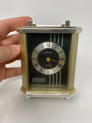 Vintage Heirloom Advertising Carriage Desk / Shelf Clock Leroux Liquors As-is