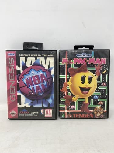 NBA Jam & Ms. Pac-Man (Sega Genesis, 1991) Case And Game Only Tested Lot Of 2