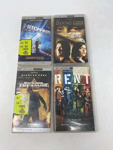 Lot of 4 PSP UMD Movies RENT Hitchhikers Guide Davinci code National Treasure