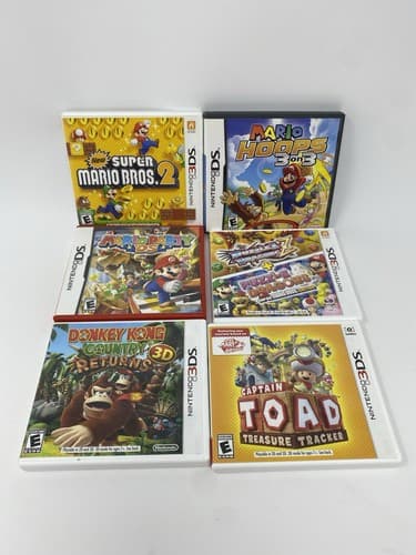 Nintendo 3/DS Lot 6 CASES ONLY Mario Bros Party Hoops Donkey Kong Toad Puzzle