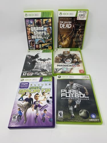 Lot Of 6 Xbox 360 Games GTA V Batman Pure Futbol Walking Dead Madden 12 Kinect