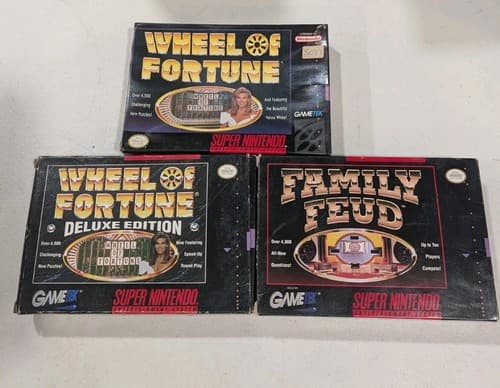 Wheel Of Fortune Deluxe & Family Feud SNES Complete CIB + Extra Box