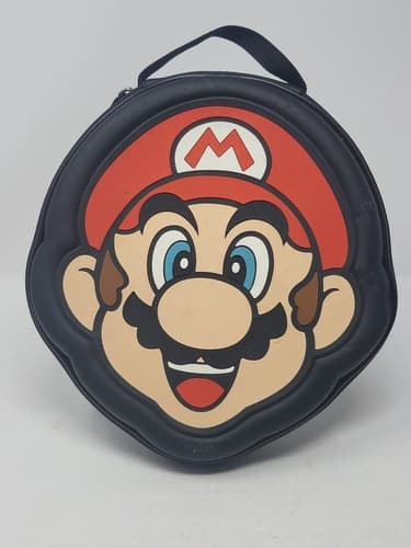 Mario Face Carry Case Travel Case Nintendo Leather Black Accessory 