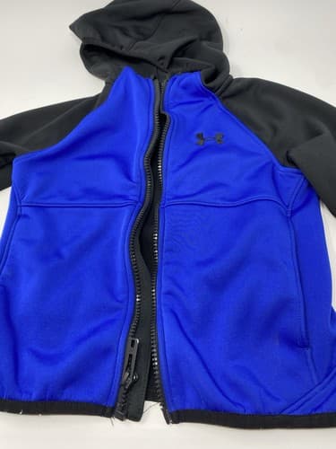 Under Armour Boys Hooded Fleece Lined Windbreaker Jacket Sz Youth 5 Blue — photo 3
