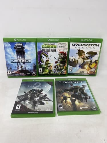 Lot of 5 Xbox One Games Overwatch Zombies Battlefront Titanfall Destiny 1 & 2