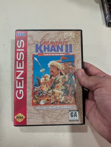 Genghis Khan II Clan of the Gray Wolf Sega Genesis, Game, Box, Manual, Reg