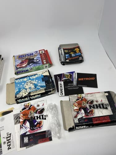 Mixed Lot of 4 Boxes And Manuals Only *NO GAMES Rush 2 Metroid Warios Woods NHL