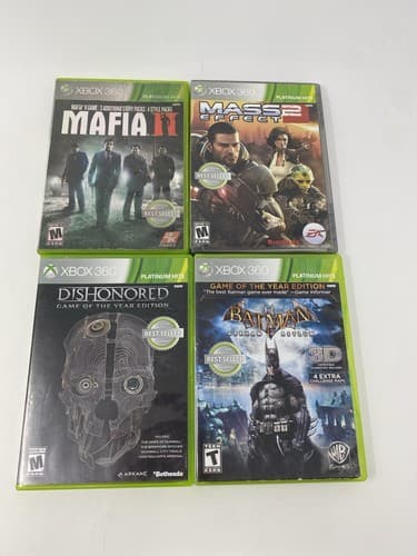 Lot of 4 Assorted Xbox 360 Video Games Mafia II Mass Effect 2 Dishonored Batman
