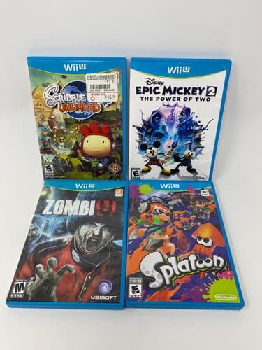 Nintendo Wii U Lot of 4 Epic Mickey 2 Scribblenauts Unlimited ZombieU Splatoon