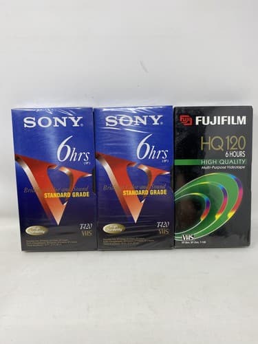Lot of 3 Sony Fujifilm Blank VHS Tape T120VF Premium Grade VHS Video 6hrs NEW