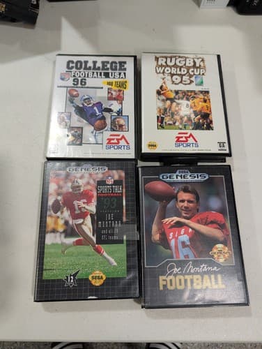 Lot Of 4 Sega Genesis Football/Rugby Games - Joe Montana, College