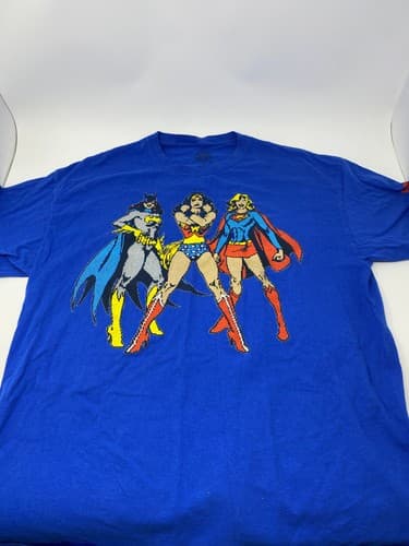 DC Comics Batgirl Wonder Woman Supergirl Pixel Art Blue Graphic T-Shirt XL