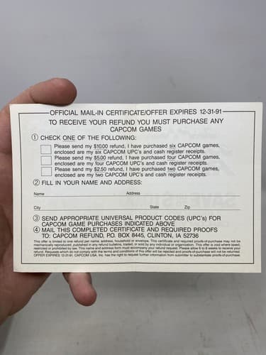 CAPTAIN COMMANDO Nintendo NES CAPCOM Refund Promo Mail-In Insert CAP-NES-US-1 — photo 2
