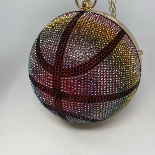 Rainbow Rhinestone Basketball Clutch Wristlet With Detachable Chain Link Strap — photo 6