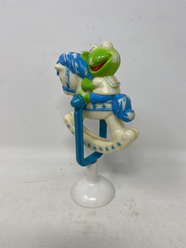 Vtg Sesame Street Muppet Babies Kermit White Blue Rocking Horse Suction Toy 5.5” — photo 4