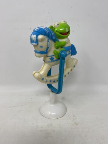 Vtg Sesame Street Muppet Babies Kermit White Blue Rocking Horse Suction Toy 5.5” — photo 3