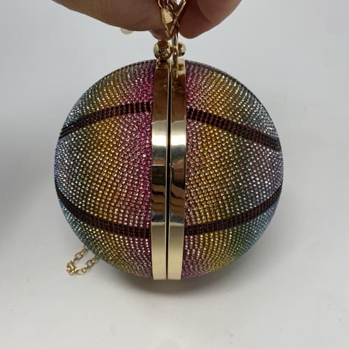 Rainbow Rhinestone Basketball Clutch Wristlet With Detachable Chain Link Strap — photo 5