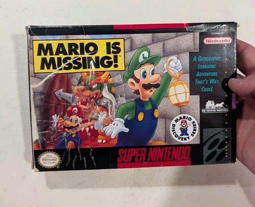 Mario Is Missing Super Nintendo SNES Complete in Box - Damaged Box, W/ Poster