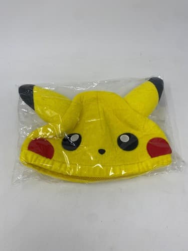 Pokemon Pikachu Plush Costume Hat Cap Yellow Embroidered Face Black Tipped Ears